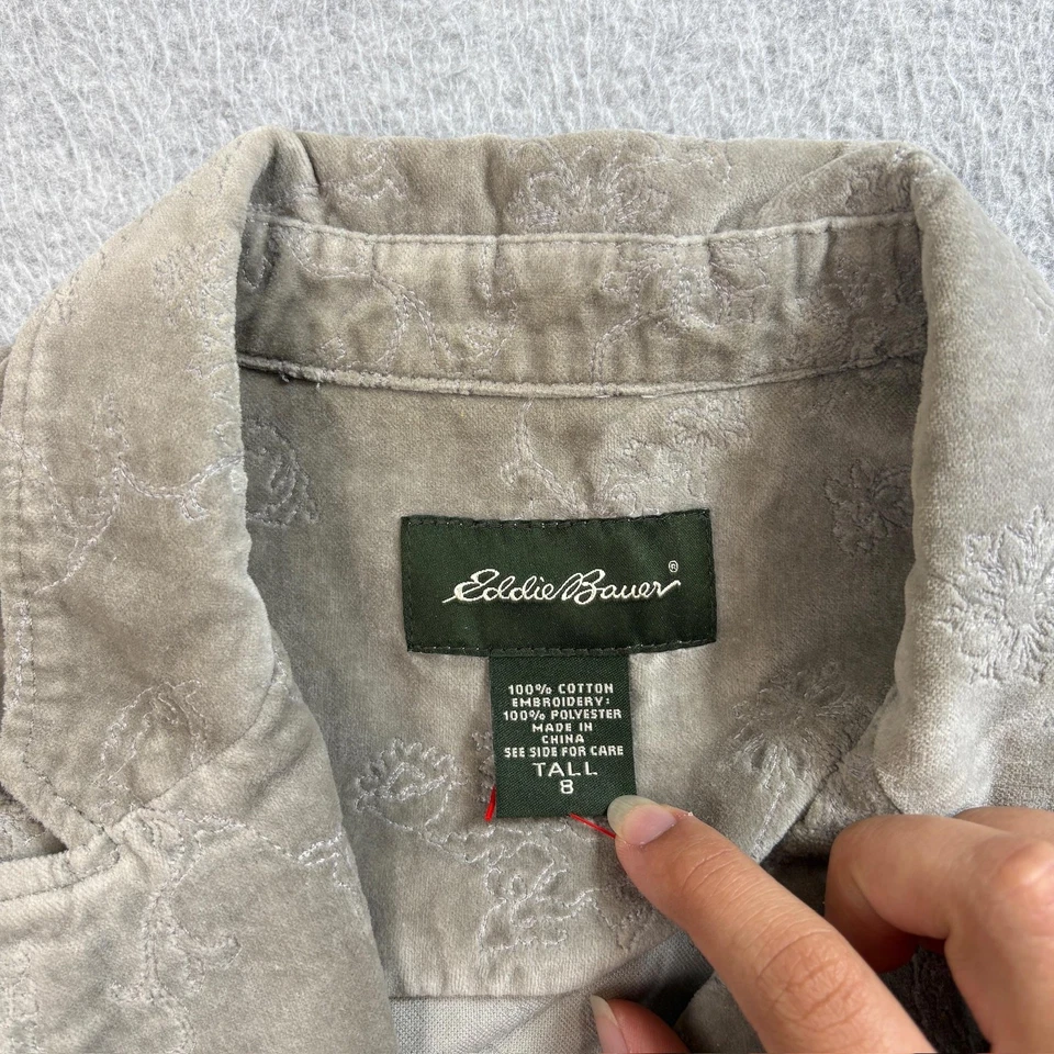 Chaqueta de Terciopelo Eddie Bauer Mujer 8 Alto Bordado Floral Blazer Boho Twee Y2K Foto 3 de 4