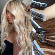 Tape In / On 100% Russisch Echthaar Remy Hair Extensions Haarverlängerung+Tresse