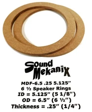 6 1/2" MDF Speaker / Spacer Rings, MDF-6.5 .25 5.125”, One Pair Made in USA
