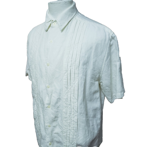 Havanera Men's Size L Solid Ivory Linen Blend Short Sleeve Cuban Shirt