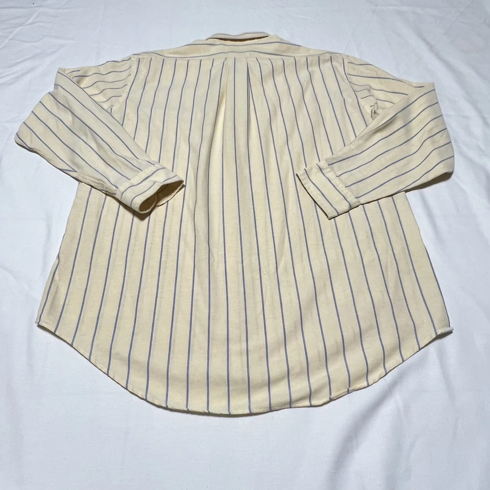 John Weitz LS 纽扣衬衫男式 17 34/35 黄色蓝色条纹口袋 — 第 3/4 张图片