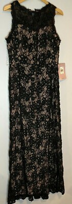 JS Collections Women's Sleeveless Dress Sequined Lace Black Size 10 Orig $298
