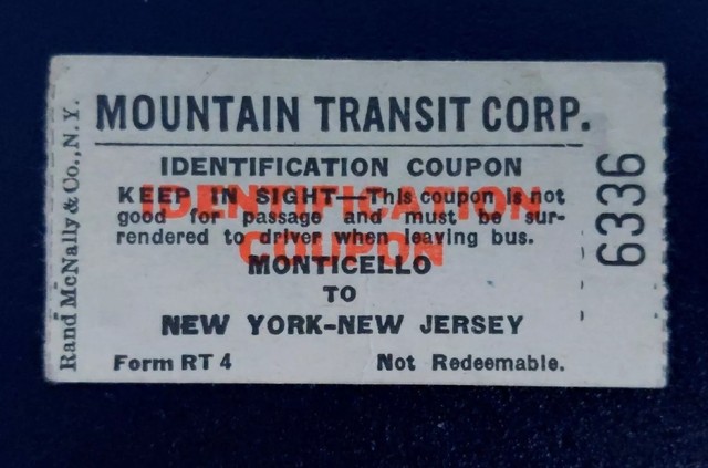 1950 Mountain Transport Corp Identification Coupon Monticello To NY 