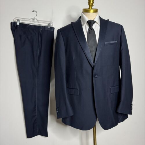 Custom Tailored | Bespoke Tuxedo Suit 44L 36W Mens Blue Solid