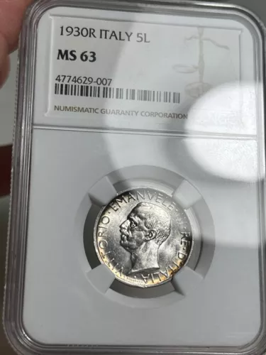 1930 Italy 5 Lire - NGC MS63 - Lustrous!