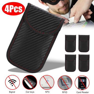 4Pcs Mini Car Key Signal Blocker Case Faraday Cage Fob Pouch RFID Shielding Bag