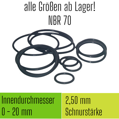 O Ring NBR 70 Ø 0-20 mm x 2,5 mm Schnurstärke Dichtring Rundring Gummi 0 OR  