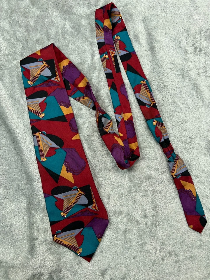 Mens Joe Boxer Neckwear Tie 100% Italian Silk Red Abstract Classic Width Length - Image 3 of 4