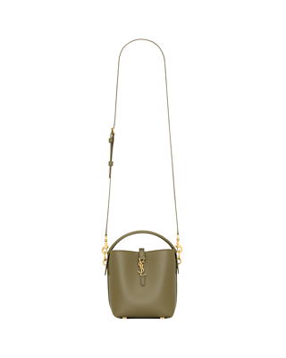 SAINT LAURENT Le 37 Mini $2300 Elmwood Shiny Leather Bucket Bag