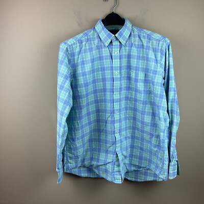 Charleston Threads men s XL cotton green check button down shirt￼