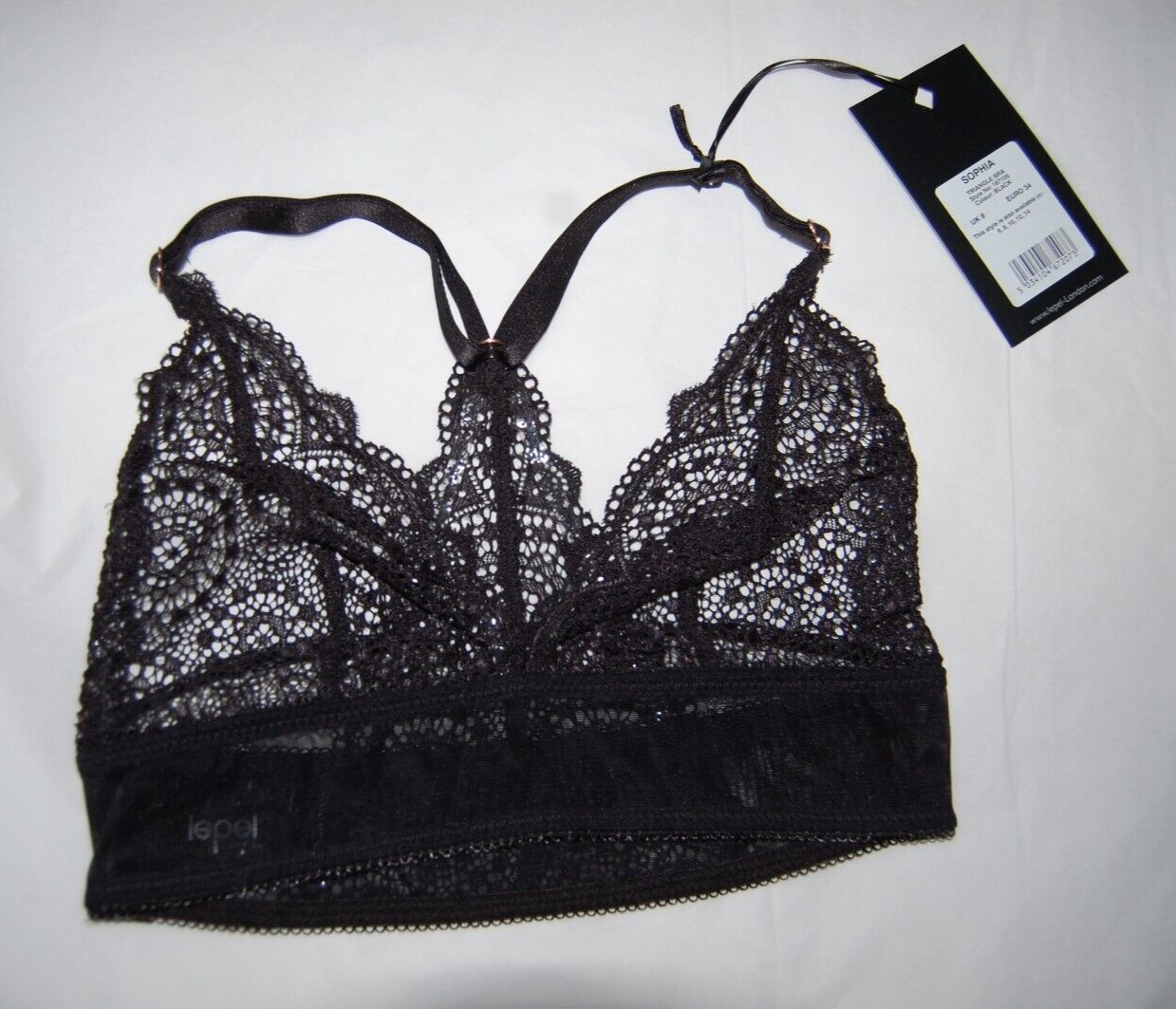 Lepel Sophia Pull On Triangle Bra Black Size UK 8 EUR 34 BNWT