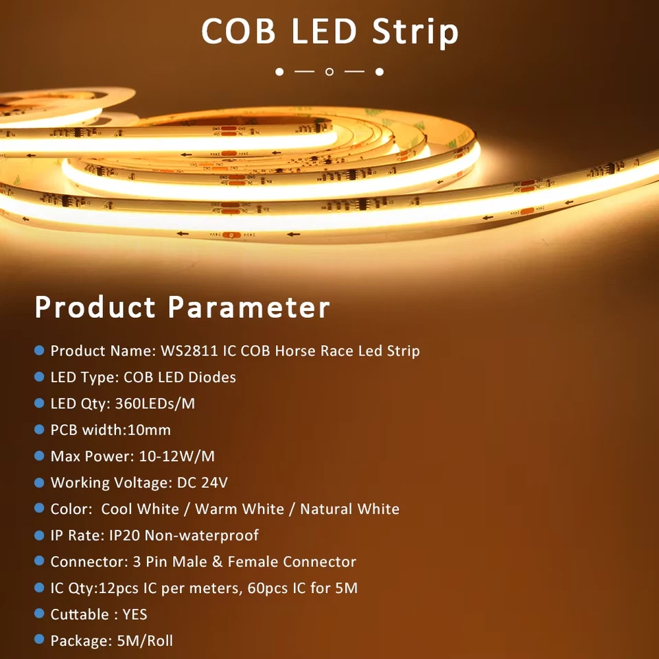 5M 10M 15M WS2811 COB Running Water Strip Light for 24V 400W PIR Motion Sensor L - Image 3 of 4