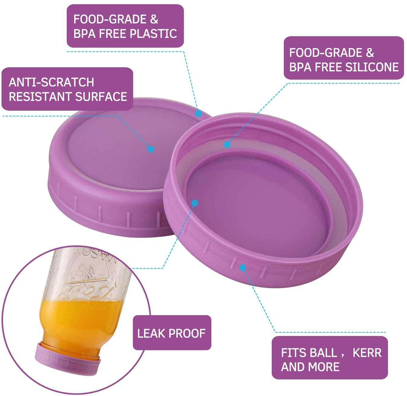 Aozita 18 Pack Plastic REGULAR Mouth Mason Jar Lids for Ball, Kerr