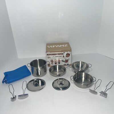 VIPAMZ First Play Kitchen Pretend Cooking Toy Cookware Playset Kids Little Chef