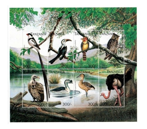 Tanzanie 1996 - Birds On Timps - Feuille de 8 timbres - Scott #1486 - Neuf dans son emballage d'origine - Photo 1/1