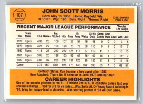 1983 Donruss Jack Morris #107 - Picture 2 of 2