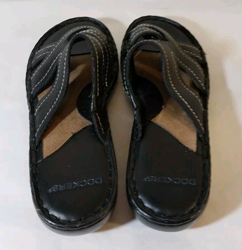 Dockers Womens Sandals Black Sz 7 Med Slip On Cambree K Leather Straps NOS - Picture 4 of 7