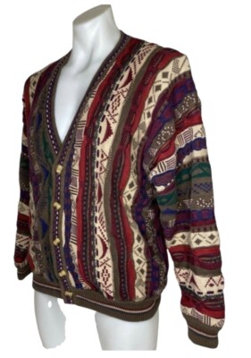 Vintage Cotton Traders Mens Large Coogie Style V-Neck Cardigan Sweater Biggie