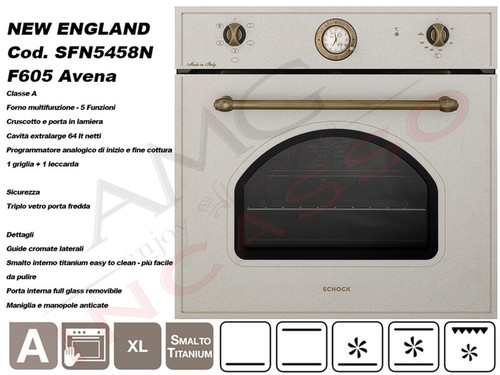 Forno Incasso Schock New England SFN5458N Ventilato 5 Funzioni Avena/Ottone  | eBay