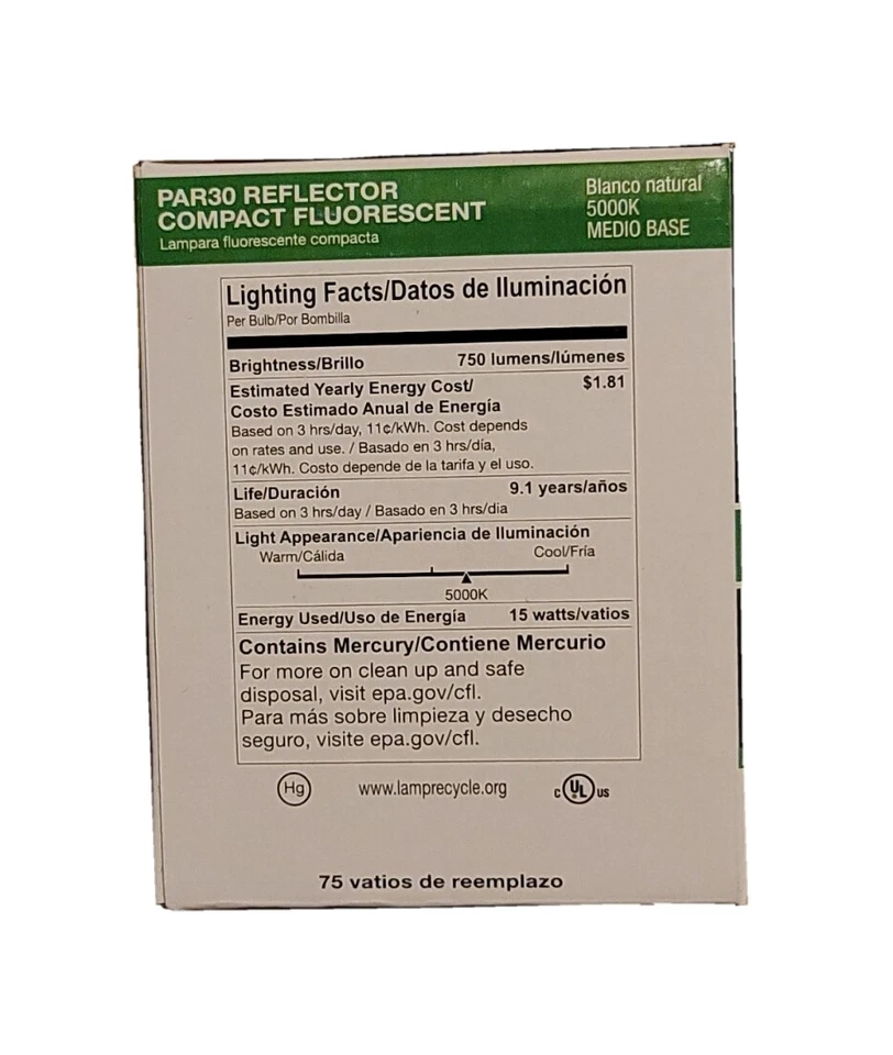 Pack of 6 Halco PAR30 75W Replacement 15W 5000K 750 Lumens Medium Base CFL Bulb - Image 4 of 4