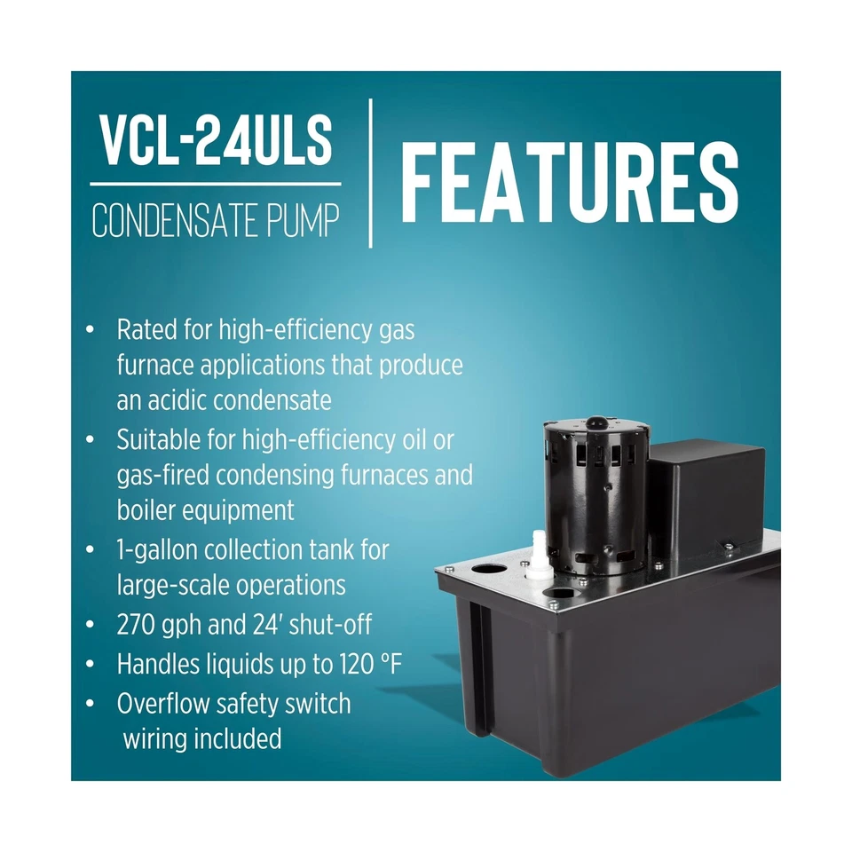 Little Giant VCL-24ULS 115 voltios, 1/18 HP, 270 GPH, eliminación automática de condensado... Foto 4 de 4
