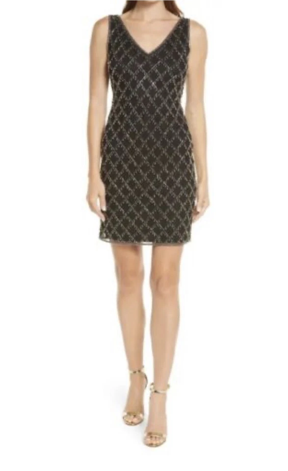 Vestido de Cóctel Pisarro Nights Back Malla Cuentas Lentejuelas Talla 18 Reg. $228 Foto 2 de 4