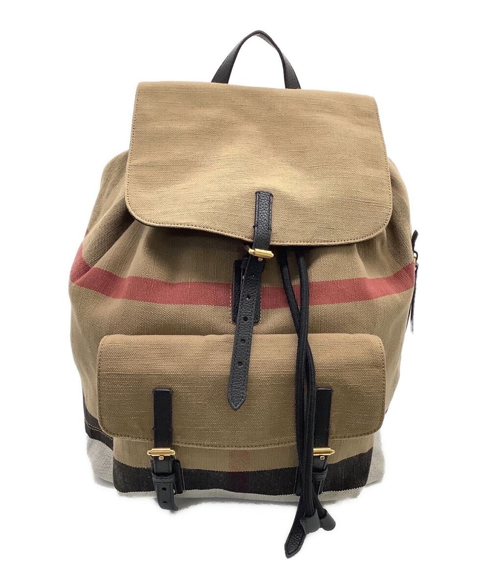 BURBERRY Backpack Bag LONDON Canvas Camel Check From Japan BURBERRY Backpack Bag LONDON Canvas Camel Check From Japan