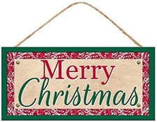 Festive Merry Christmas Wooden Sign - 12.5" x 6", Christmas Decoration, Green