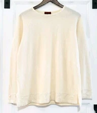 Vtg Laura Peterson Womens L Lambswool Angora Beaded Sweater Pullover Crew Ivory