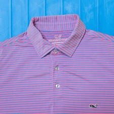 Vineyard Vines Performance Bradley Stripe Sankaty Golf Polo Mens Small Pink Blue