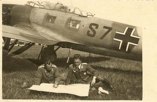 Port Photo: RARE! Luftwaffe Pilot Officers w/ Map by Heinkel He 70 Liaison Plane