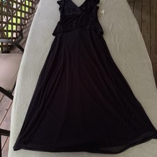 Onyx Nite Womens Navy Blue Short Cap Sleeves Mesh Aline Sequin Long Gown 4 USA