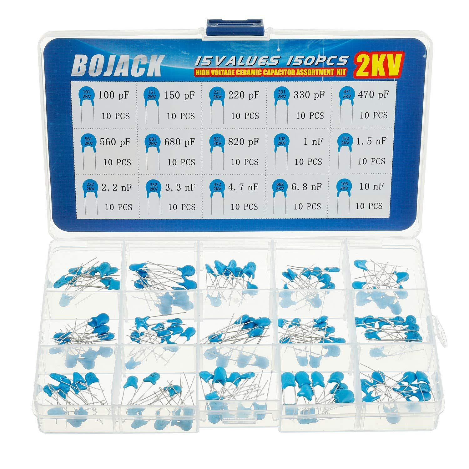 15 Values 150 Pcs 2KV / 100pF to 10nF High Voltage DIP Ceramic Capacitor Kit