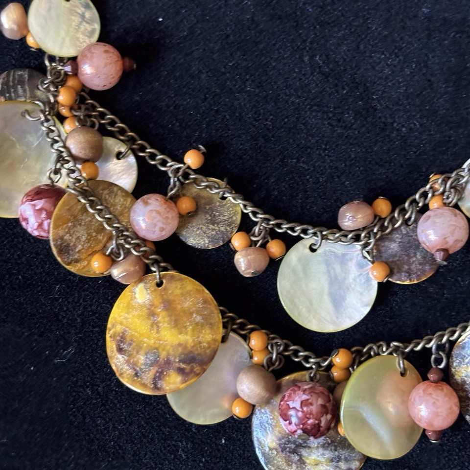 Hippie Boho Shell Beaded Two Strand Chain Necklace | eBay UK