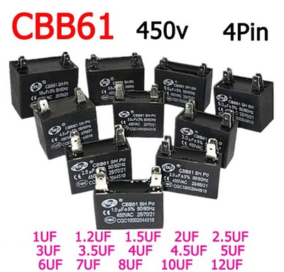 CBB61 450V 1UF/1.2/1.5/2UF/2.5/3UF/3.5/4.5/5/6/7/8/10/12 UF Kondensator 4 Pin