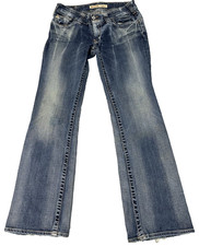 Big Star Casey K Jeans Women 28R Blue Distressed Bootcut Low Rise Embroidered