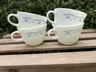 VTG PYREX Morning Blue Milk Glass Coffee Cups Set of 4 USA Microwave Safe