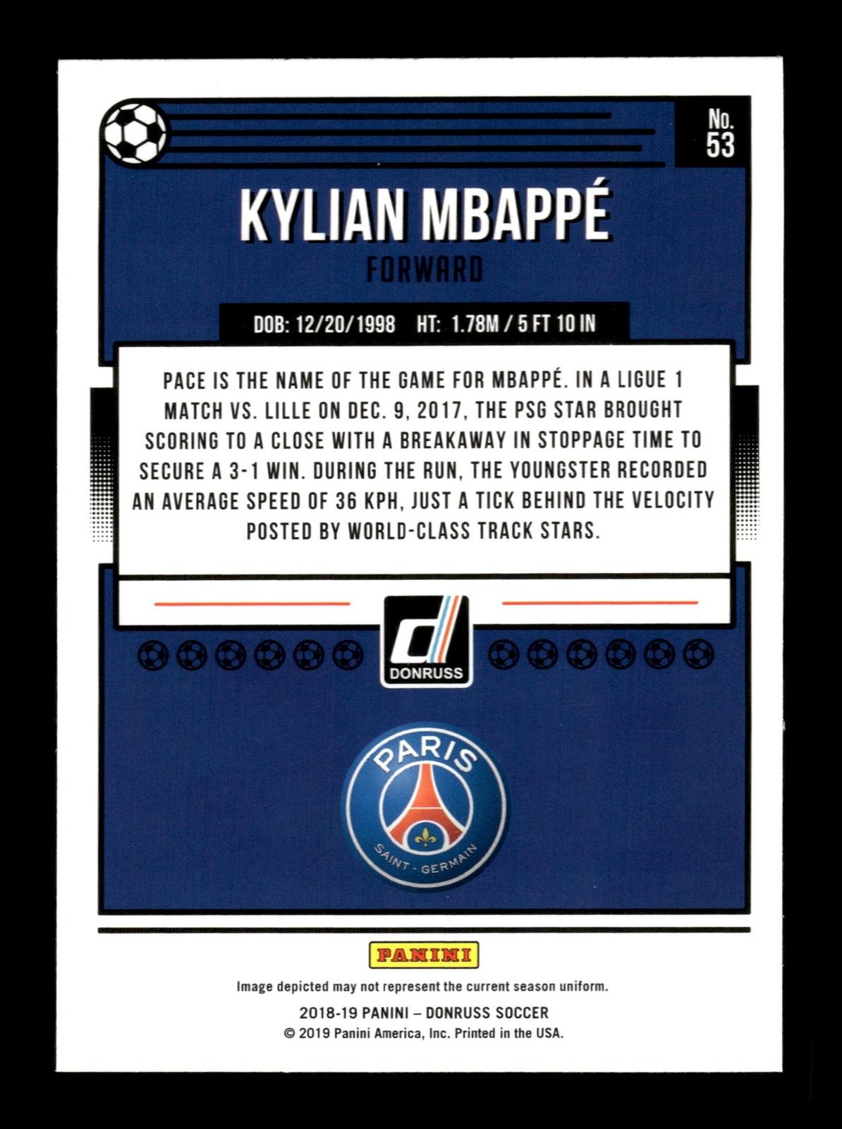2018-19 Donruss #53 Kylian Mbappe ROOKIE RC view 2