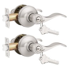 Probrico 2 Pack Keyed Alike Entry Door Lever Lock with 3 2, Satin Nickel