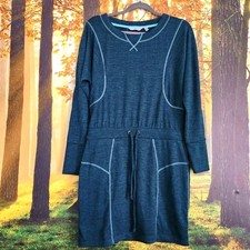 Athleta Give It Your All Small Dress Long Sleeve Drawstring Teal Pockets