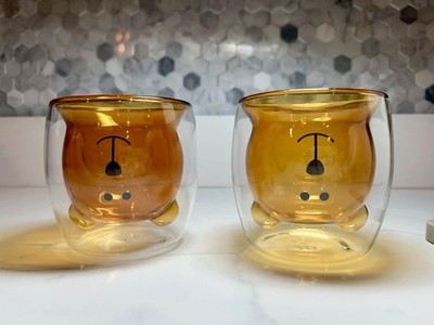2-Bear Glass Coffee/Tea/Hot Chocolate Mugs Double Walled Borosilicate &Honey Pot
