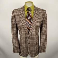 NOS Vtg 70s Blazer Jacket Mens Leisure Suit Sport Coat Wool Plaid Mens 46 Long