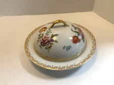 Antique TIRSCHENREUTH covered cheece dish, 3810 Old Meissen Bavaria 24K Rare