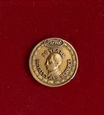 Vtg FORD 30-Yr EMPLOYEE SERVICE AWARD PIN: 10K Solid Gold; Henry Ford Screw-Back