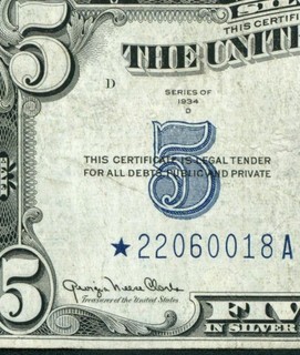 STAR $5 1934 Silver Certificate DAILY CURRENCY AUCTIONS