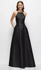 Alfred Sung Black A-Line Satin A-Line Gown Dress Size 10 $279 D874