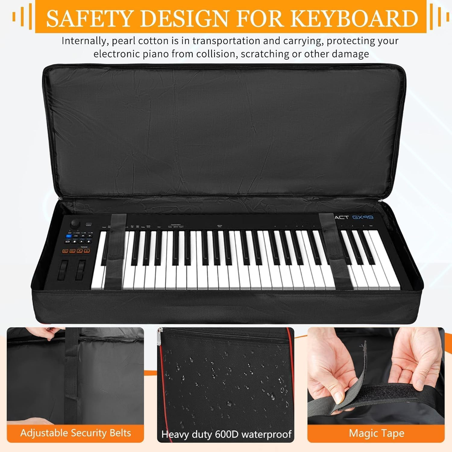 funda acolchada para teclado electrico 61 teclas pianoforte bolso con correa 40x15x5 foto 5