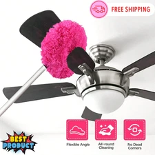 1pc Long-Handled Microfiber Ceiling Fan Duster Washable Bendable Dust Locking
