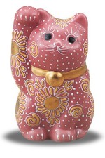 Kutani Lucky Cat Pink Mori Style Right Paw Up Japan Figurine New Gift Box