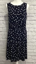 Appleseed’s Women’s Size 12P Navy Blue & White Pokka Dot Dress Made In USA